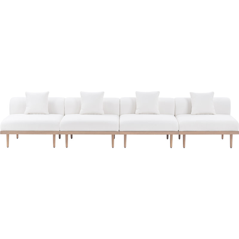 Madeleine 142" Resilient Water Resistant Olefin Fabric Upholstered 4Pc. Outdoor Patio Modular Sofa, Cream