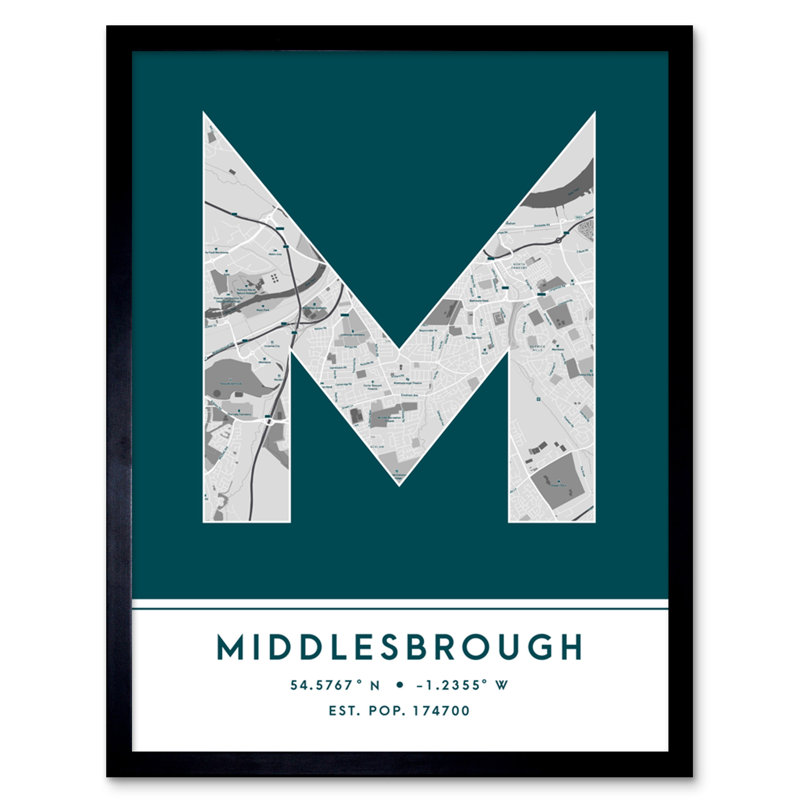 Middlesbrough England United Kingdom City Map - Single Picture Frame Typography