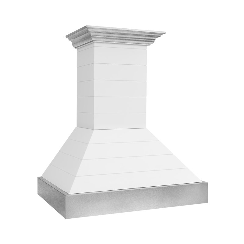 ZLINE 36 in. Wooden Wall Mount Range Hood in Rustic Shiplap Black Finish with Steel Accents, Bright White