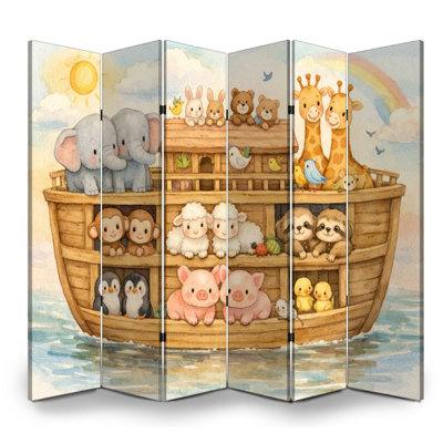 Cloison pliante 6 panneaux pour salle de classe Royal Cute Animal Noah Ark Elephants Giraffes Monkeys