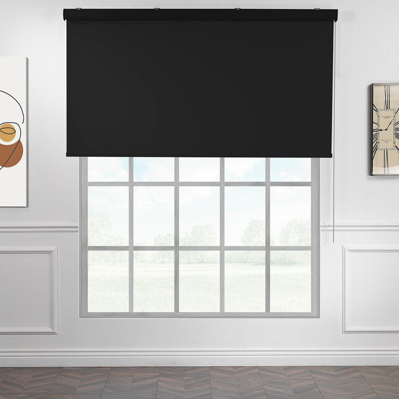 Store à enroulement obscurcissant uni uni, Noir, noir, noir, noir, 50"W x 72"L