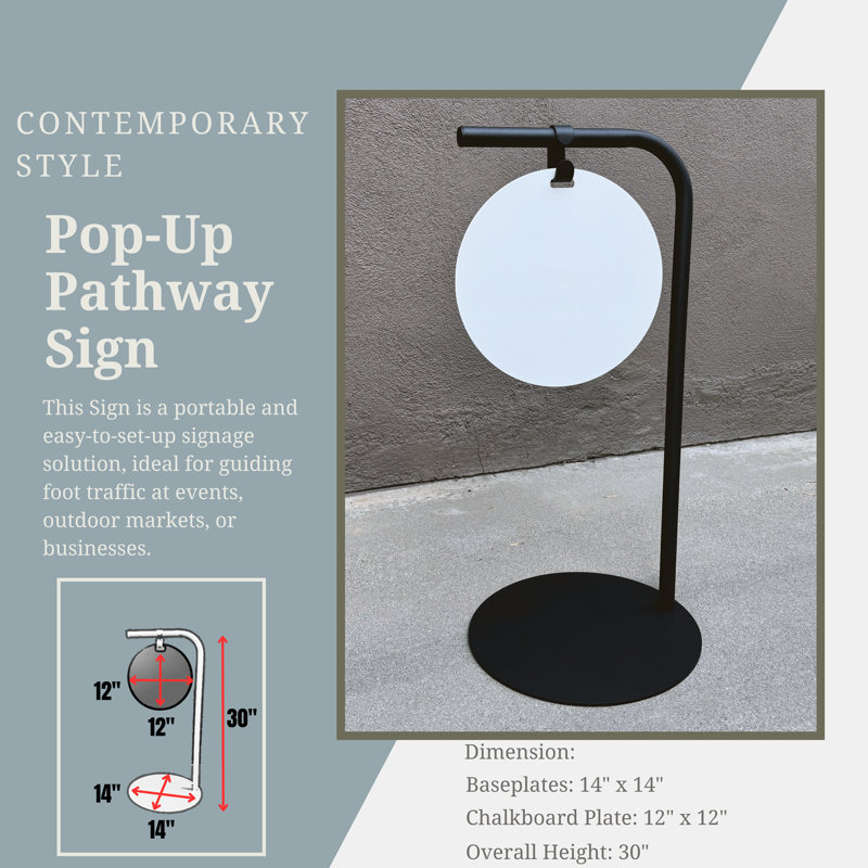 Enseigne de tableau magnétique de style minimaliste 14 x 30 Pathway Sidewalk, Noir / blanc