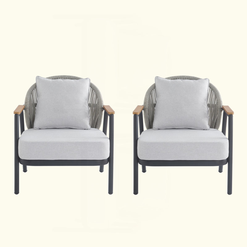 Outdoor Rope Club Chair With Cushion, Grey/Black