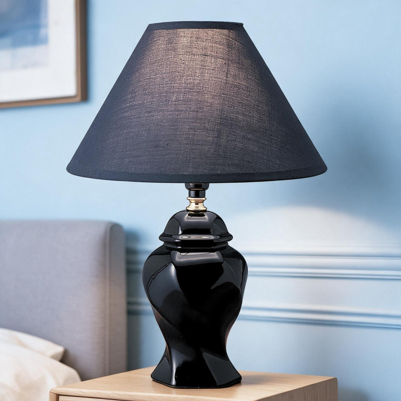 Mini lampe de table en céramique noire 13 po avec abat-jour empire Urn, Black