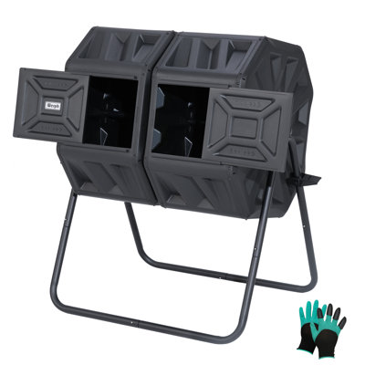WERPH 54 Gallon Dual Chamber Outdoor Compost Tumbler with Rotating Door and Aeration System