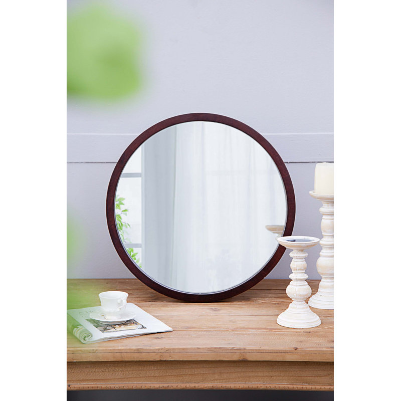 Miroir mural rond en bois, Brun