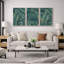 Feuilles tropicales vert foncé avec motif botanique doré - impression sur toile encadrée 3 pièces-671191820-671191809