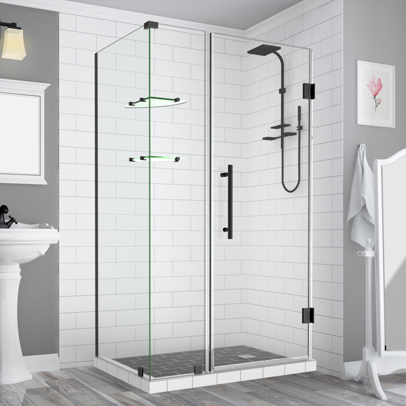 Cabine de douche rectangulaire à charnière sans cadre 34,38 po x 72 po Bromley GS