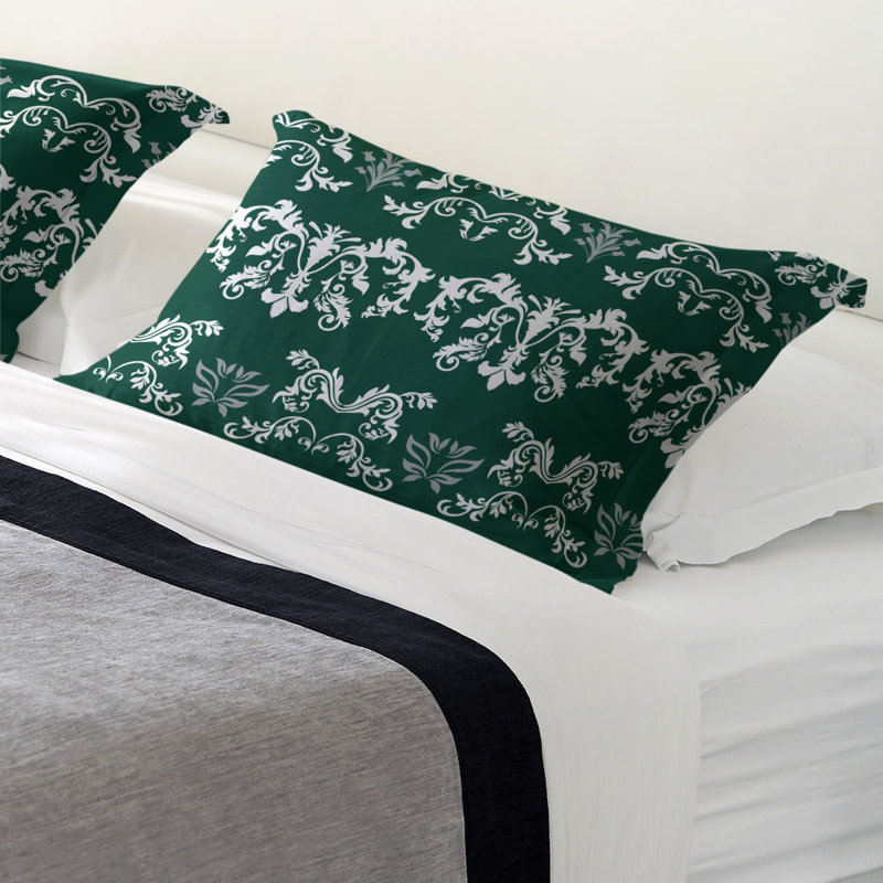 Football Baroque Pattern Pillow Sham, Standard, Microfiber, Green/White/Gray