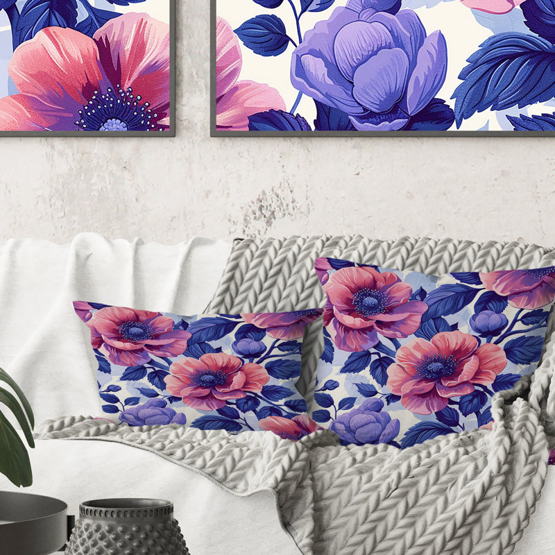 Coussins décoratifs traditionnels mauves et roses à motif floral, H 16 po x l 16 po