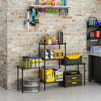 Changeable Assembly Floor Standing Carbon Steel Storage Rack, Tool-free Installation, Height-adjustable Layers, Anti-rust Bright Silver Varnish, Mesh Design For Anti-fall, Ideal For Home/hotel/restaurant - Black