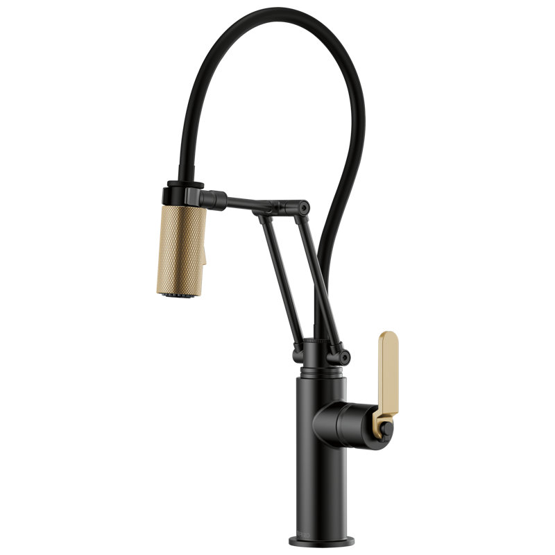 Litze® Articulating Faucet with Industrial Handle, Matte Black/Luxe Gold