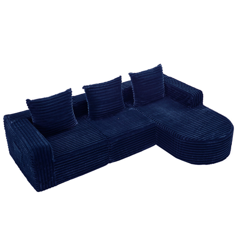 Boneless Boneless Cloud Couch, 102" L-shape Modular Sectional Sofa With Chaise, Soft Faux Fur Deep Seat, 3 Pillows & 2 Side Pockets For Living Room, Bedroom