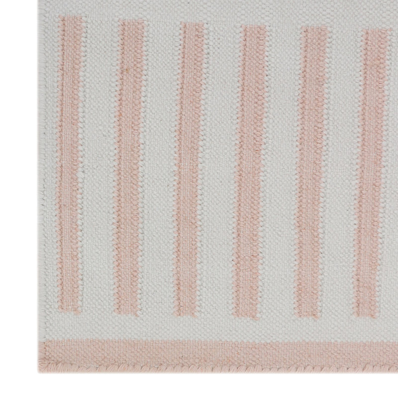 Tapis intérieur / extérieur rose / ivoire tissé à plat à la main Sally, Tapis de couloir 2 pi 6 po x 12 pi