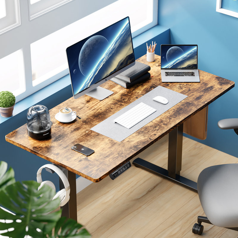 Ovidia Standing & Height-Adjustable Desks, Rustic Brown/Black, 46.46'' H x 55.12'' W x 23.62'' D