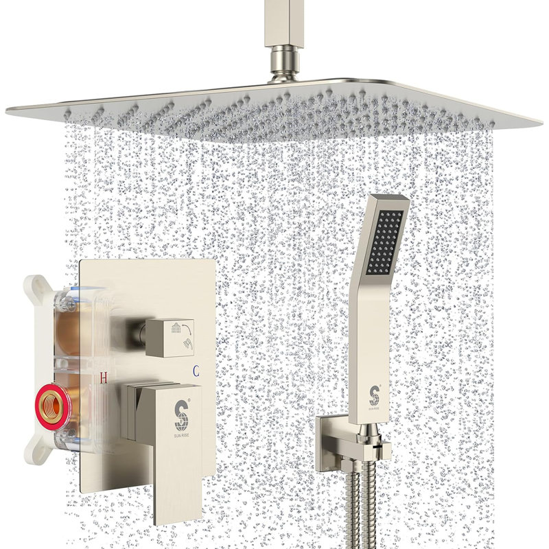 Système de douche complet avec valve brute, Nickel brossé
