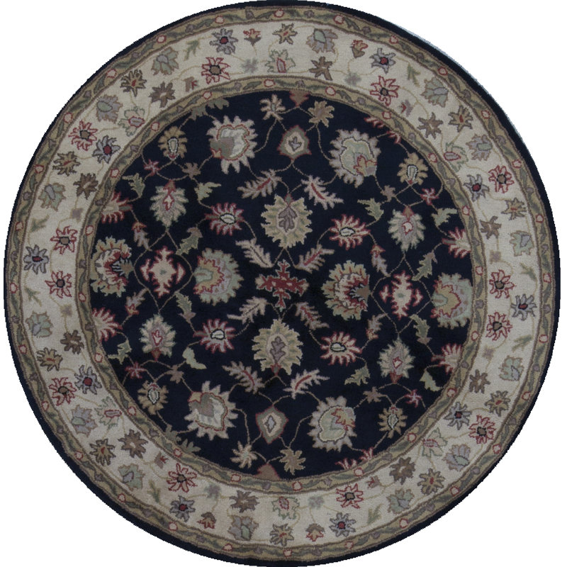 Hand-Knotted High-Quality Black Round Area Rug