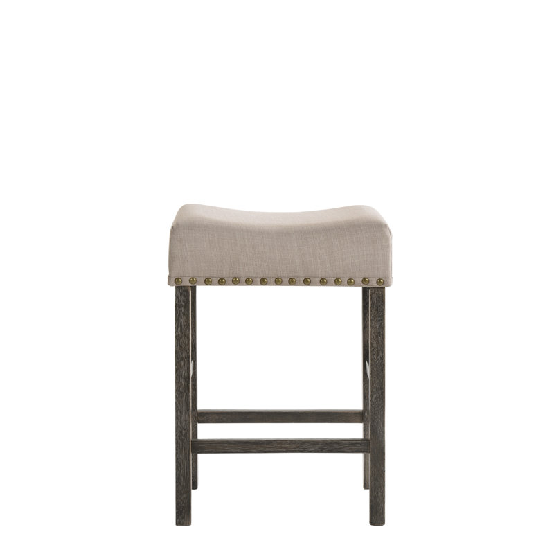 2 tabourets de hauteur de comptoir - Ii en lin brun clair et gris et fabrication