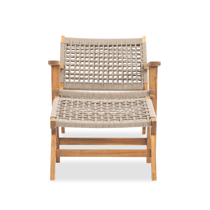 Chaise longue de patio en bois massif avec repose-pieds, Naturel