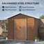 Outsunny 8 x 6ft Metal Garden Shed House Shutter Vents Brown Wood Effect