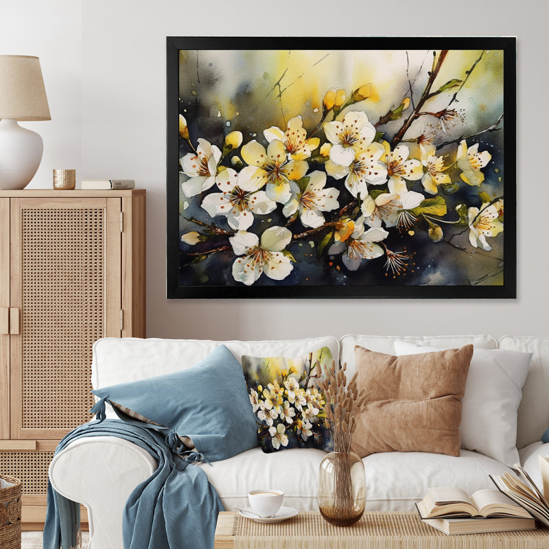 Mélodie du pommier Rozine sur toile, Cadre photo noir, H 12 po x l 20 po x P 1 po