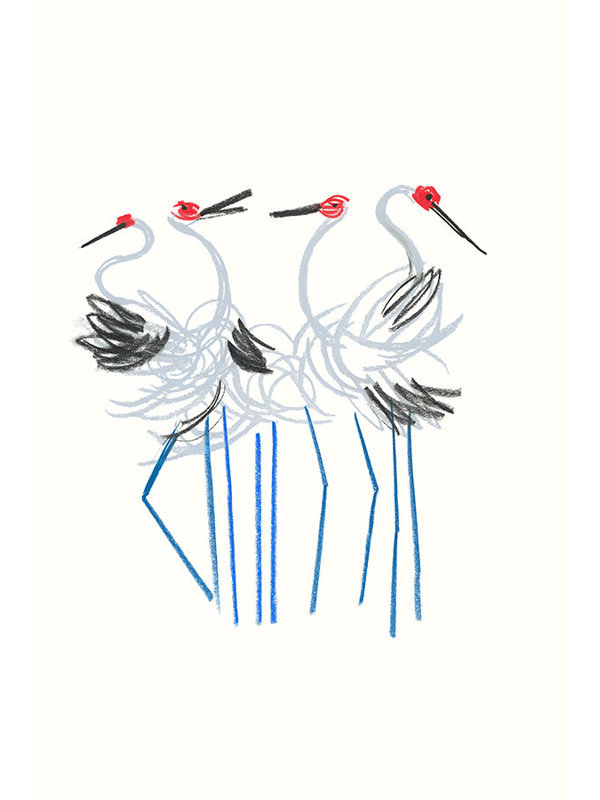 Dancing Cranes V Painting by David Erickson, Image Brush Gel, 55.75" H x 37.75" W
