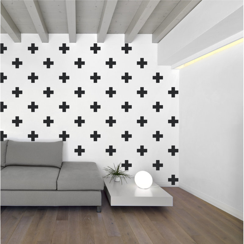 Décalcomanie murale à motifs croisés suisses, Noir, H 3 po x l 3 po x P 0,01 po