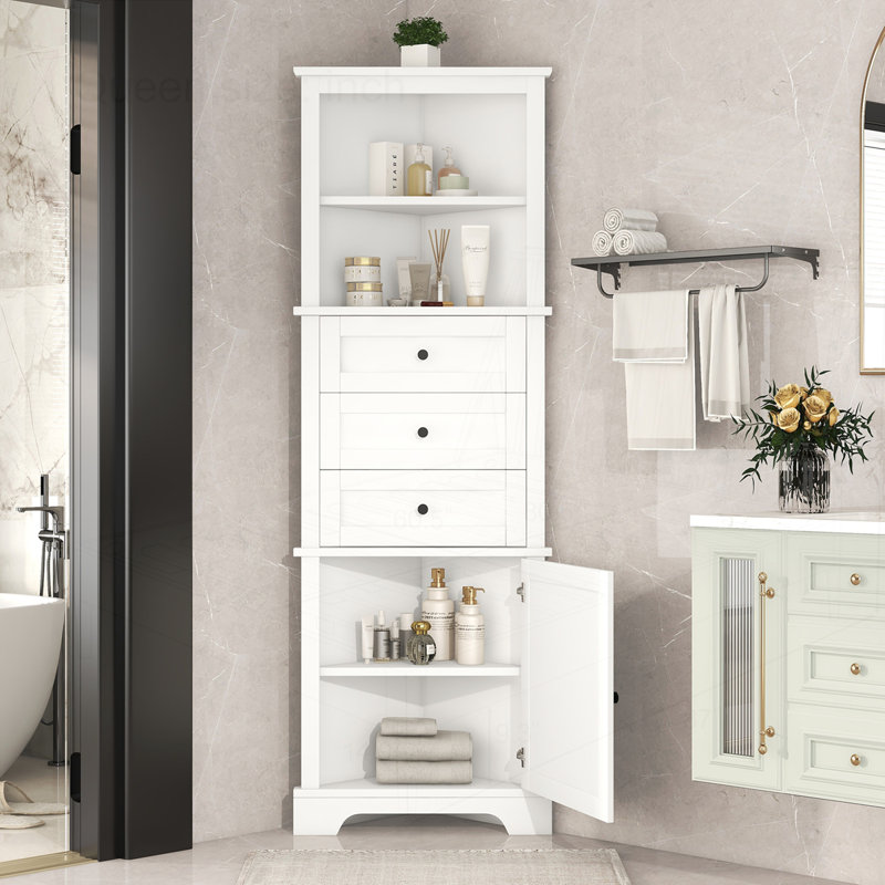 Triangle Tall Cabinet with 3 Drawers and Adjustable Shelves