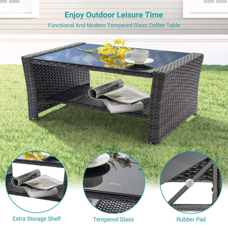 Ensemble de patio 4 pièces avec coussins Jermika, Bleu marine, Brun