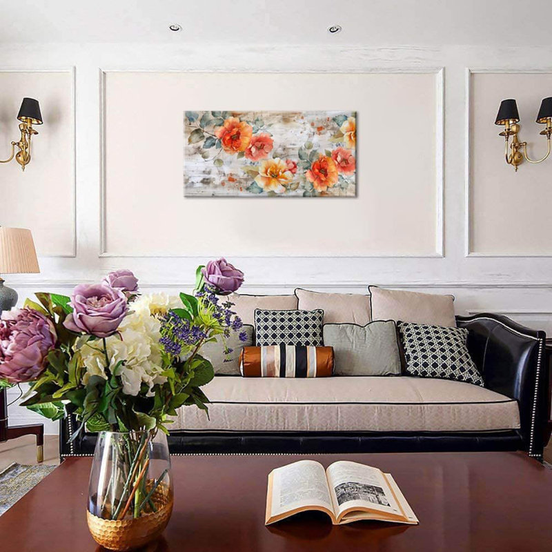 Peinture, fleurs rouges, plantes, art mural, œuvre d'art pour la chambre à coucher (20 po x 40 po)