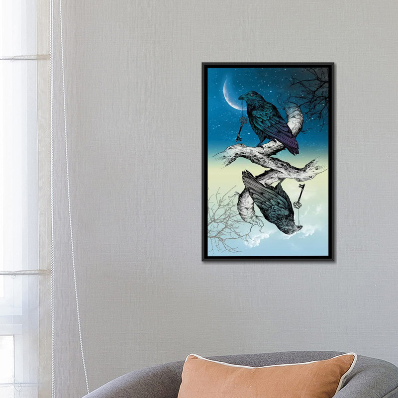 «Raven Night and Day», impression sur toile, H 26 po x l 18 po x P 1,5 po, Toile avec cadre noir, Pas de tapis