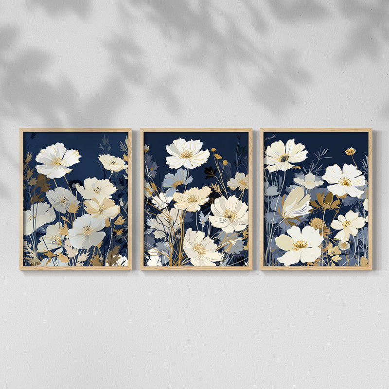 Floral Study  Series  CXXV  -Set Of 3 Framed Giclee Prints -Ready to, Natural Framed, 10" H x 8" W