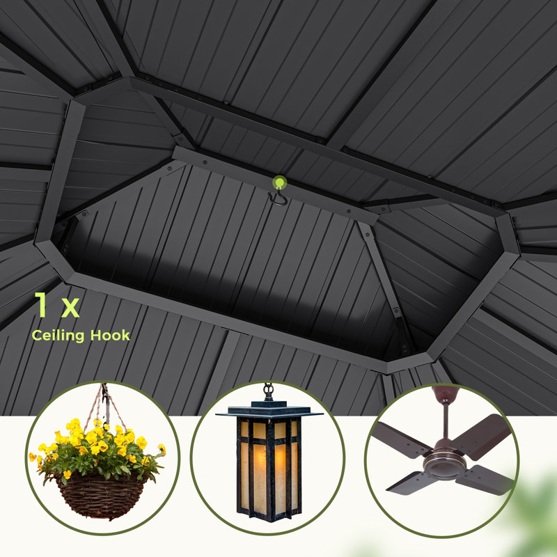 11 Ft. X 13 Ft. Gray Octagonal Gazebo With Double-Roofed Hardtop And Screen