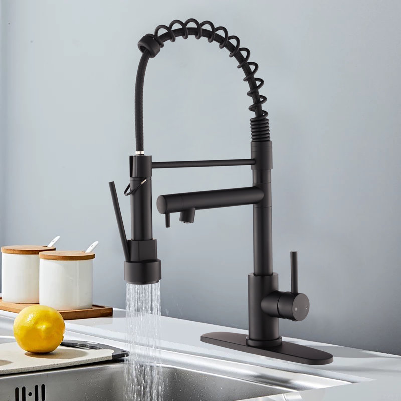 Robinet de cuisine avec douchette rétractable, poignée à ressort à 2 fonctions en acier inoxydable tactile, installation à un trou pour résidentiel, commercial, véhicule récréatif, bar et plus