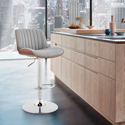Jaqwon Dark Gray Brown And Black Iron and Faux Leather Adjustable Height Swivel Bar Chair