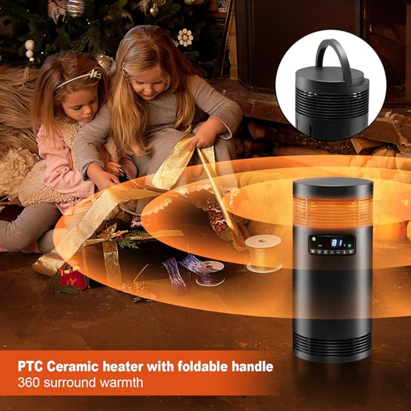 Space Heater,1500W Compact Ceramic Heater With Foldable Handle, 360-Degree Heating For Efficient And Portable Warmth
