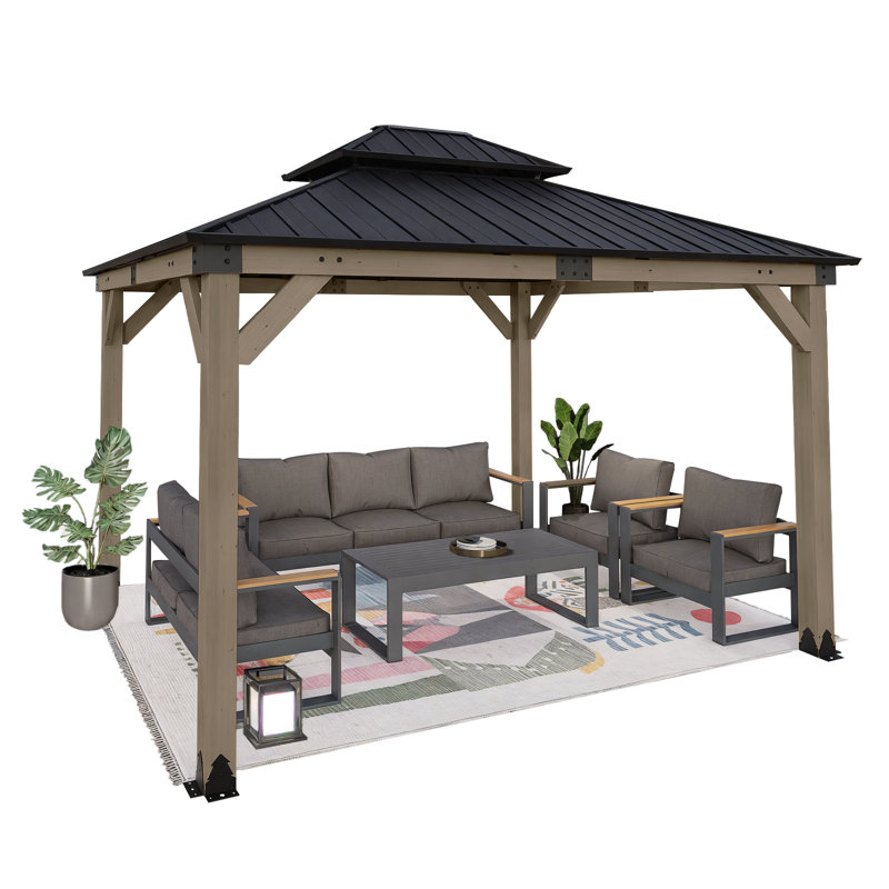 Aoodor Solid Wood Gazebo, 12ft W x10ft D