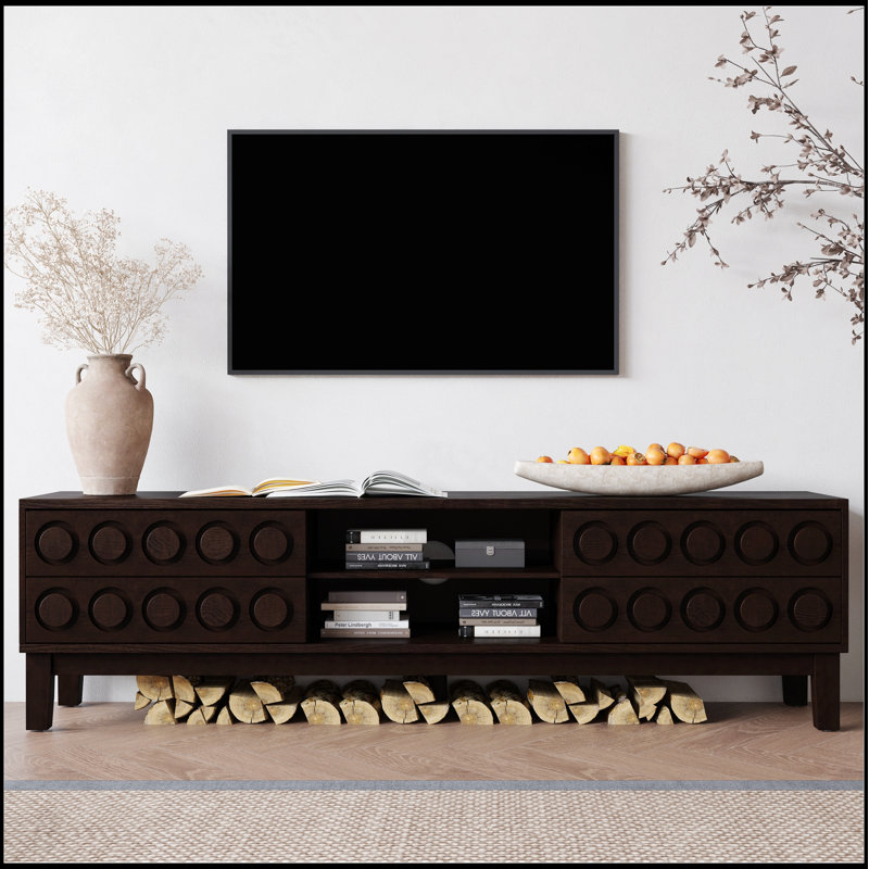 Console multimédia moderne Mid-Century avec 4 tiroirs et gestion des câbles, console de télévision pour téléviseur de 75 po ou moins, centre de divertissement pour le salon et le bureau