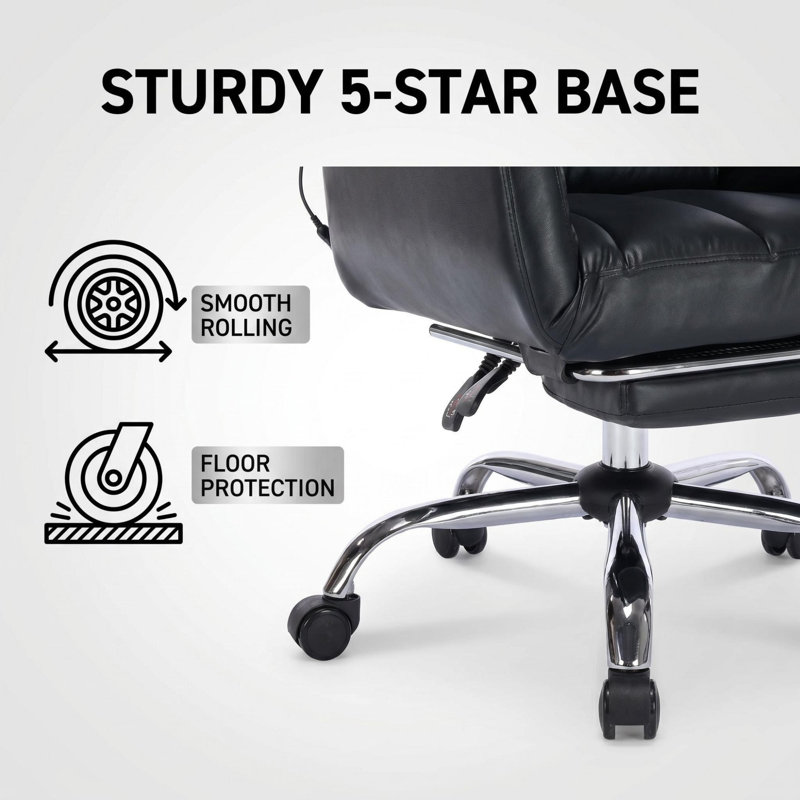 Ergonomic Cross Legged Office Chair With Footrest,leather Big And Tall Executive Chair With Wheels,reversible Armrest And Lumbar Pillow,135° Reclining Computer Wide Desk Chair For Home,office (No Massage)