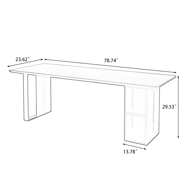 Bureau noyer + bois massif rectangulaire noir + fer, H 29,53 po x l 78,74 po x P 23,62 po