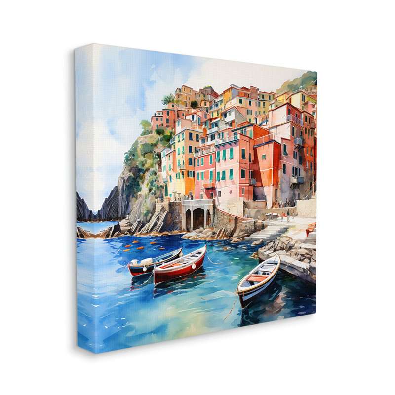 Ba-027 - Bateaux encadrés Cinque Terre, Estampe numérique Farmhouse, H 17 po x l 17 po x P 1,5 po