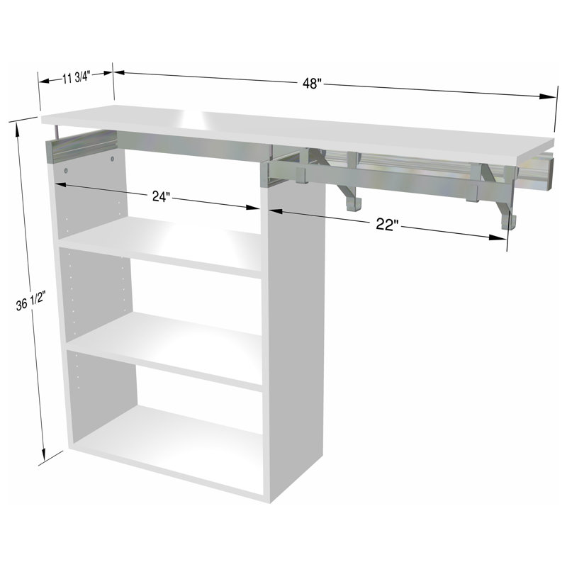 Tablette simple à suspendre avec casier, Blanc, 36,50 po x 48 po x 12,25 po