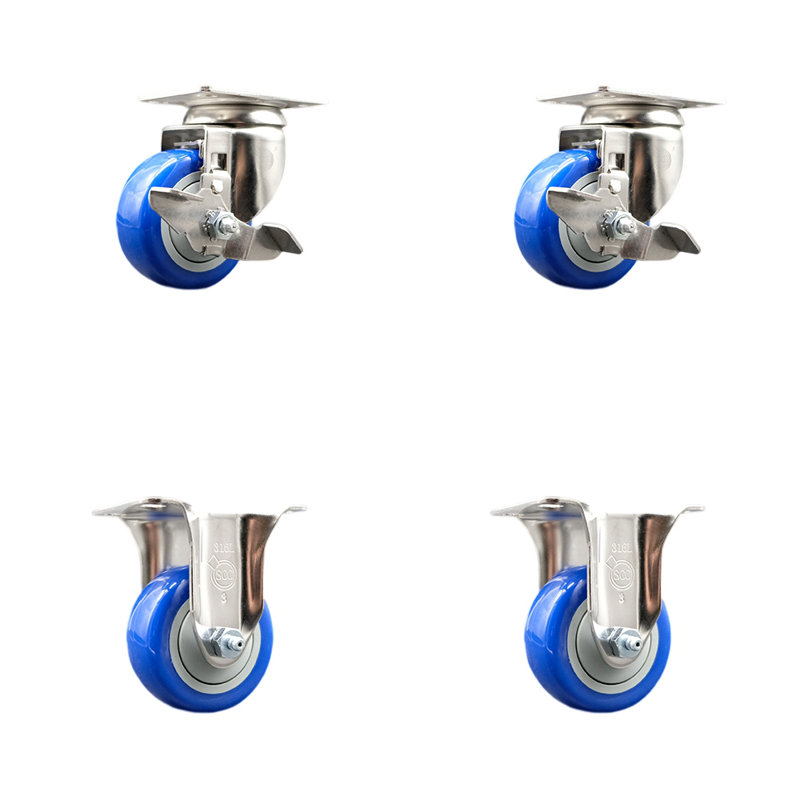 4 Piece Polyurethane Caster Set, Blue