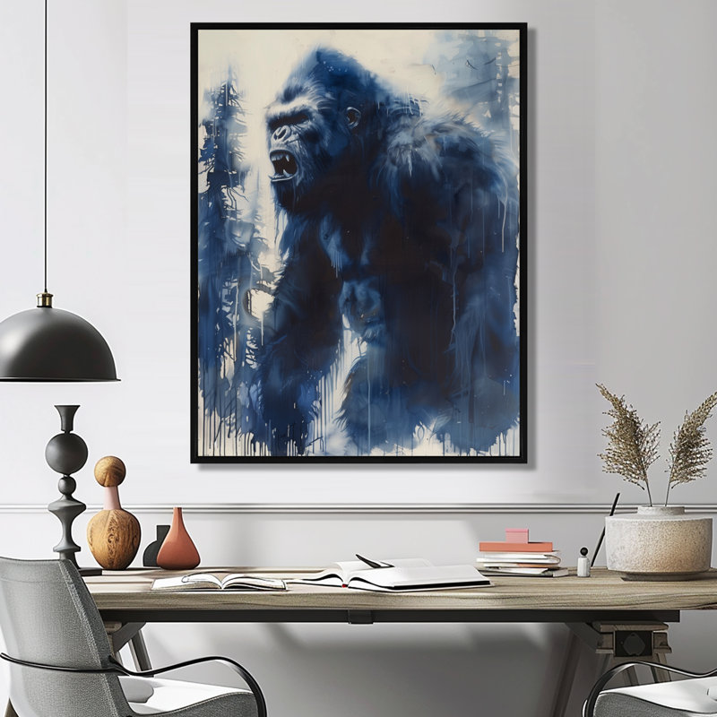 «Blue Grey Mythic Majesty Winter Bigfoot», impression d'art mural Bigfoot, Toile avec cadre flottant noir