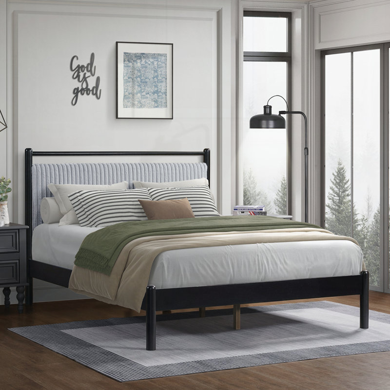 Base de lit en bois avec tête de lit moelleuse, Grand