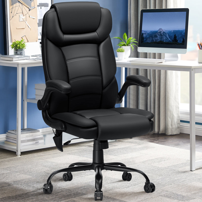 Executive Office Chair with Inflatable Lumbar Support Ergonomic Office Chair with Padded Armrests, Black