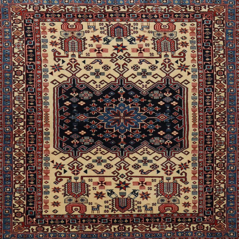 Tapis beige/brun traditionnel Balen, Carré 5 pi