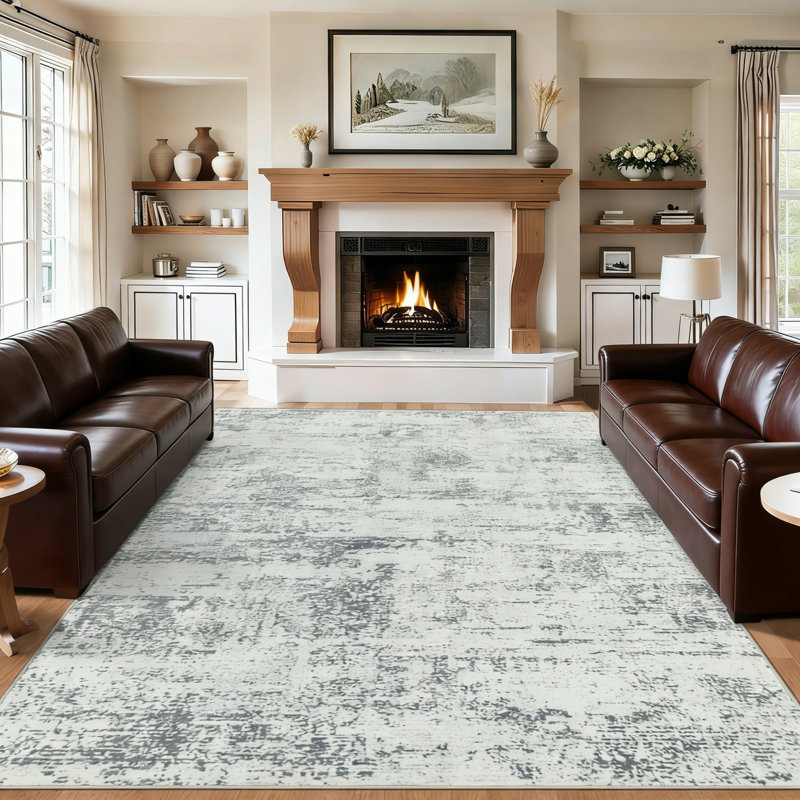 Tapis abstrait lavable 8 x 10, tapis neutre antidérapant pour le salon, Gris