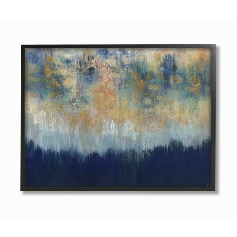 «Abstract Gold Blue», reproduction d'art, H 11 po x l 14 po x P 1,5 po, Giclée encadrée noir minuit
