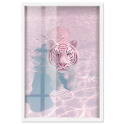 Pink Tiger Shadowbox Print Animal Photography by Art Remedy, White Frame, 37 x 55